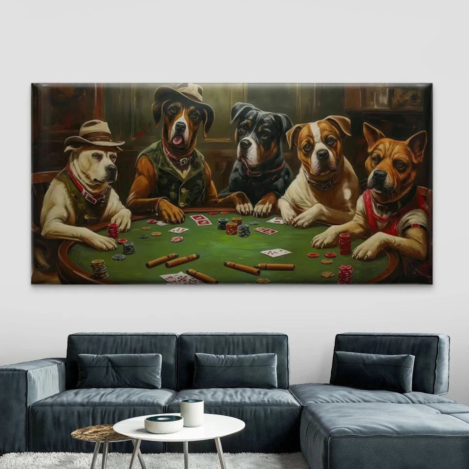 Funny Dogs Playing Poker Wall Art Canvas Office Home Room Framed 120x60cm