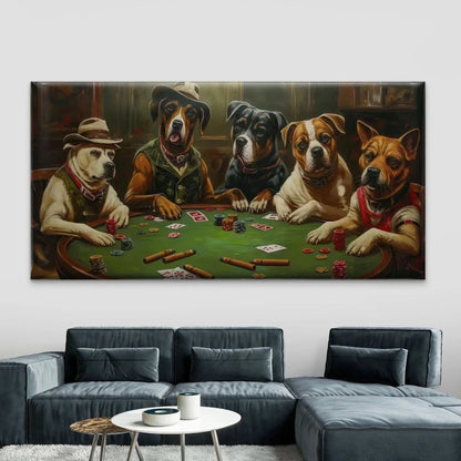 Funny Dogs Playing Poker Wall Art Canvas Office Home Room Framed 120x60cm