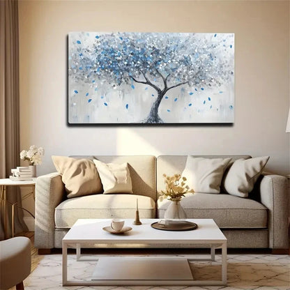 Blue And White Trees Suitable Wall Art Canvas Office Home Room Framed 120x60cm