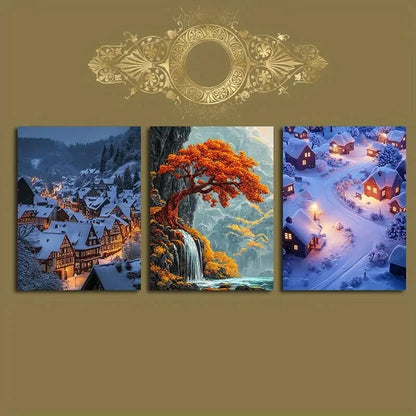 3pcs Autumn and Winter Scenery Metal Print Ready to Hang Art