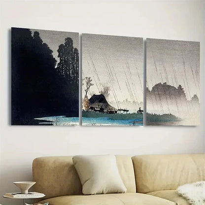 3pcs Rain at Igusaji Wall Art Set Canvas Unframed - High Quality Print 100% Australian Made Wall Canvas - Bella Home Decor