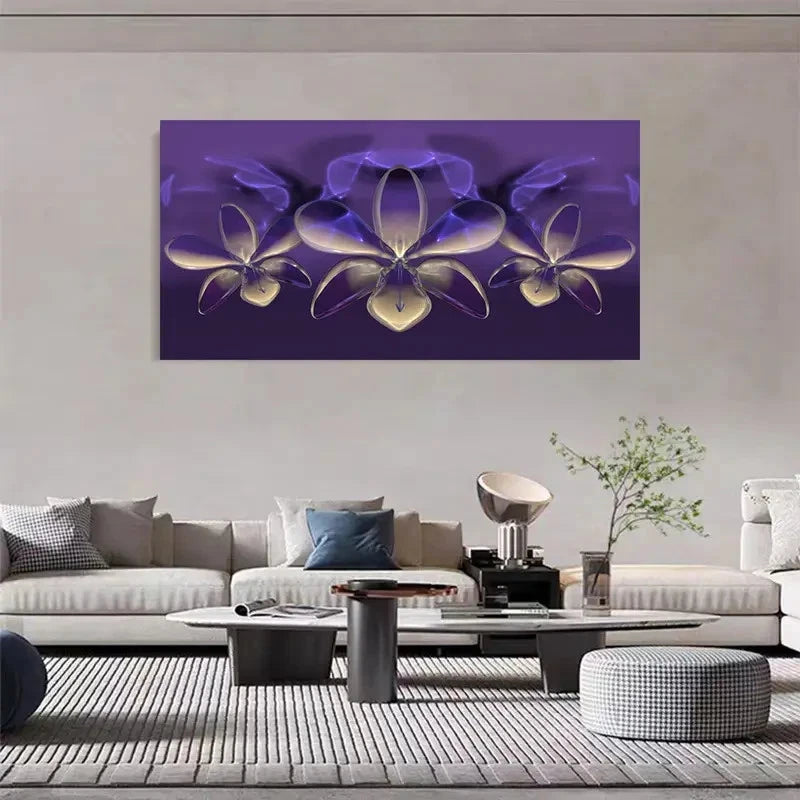 Fantasy Purple Floral Abstract Wall Art Canvas Office Home Room Framed 120x60cm - Bella Home Decor