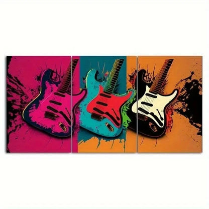 3pcs Electric Guitar Blue, Orange & Black Music  Wall Art Canvas  Framed 60x90cm - High Quality Print 100% Australian Made Wall Canvas Ready to Hang