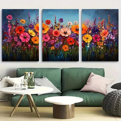 3pcs Colorful Field of Blooming Flowers Perfect Wall Art Set Canvas Framed 60x90cm - High Quality Print 100% Australian Made Wall Canvas Ready to Hang - Bella Home Decor