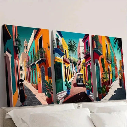 3pcs Colorful Retro Mexican Street Wall Art Canvas Unframed – High Quality Print 100% Australian Made Wall Canvas - Bella Home Decor
