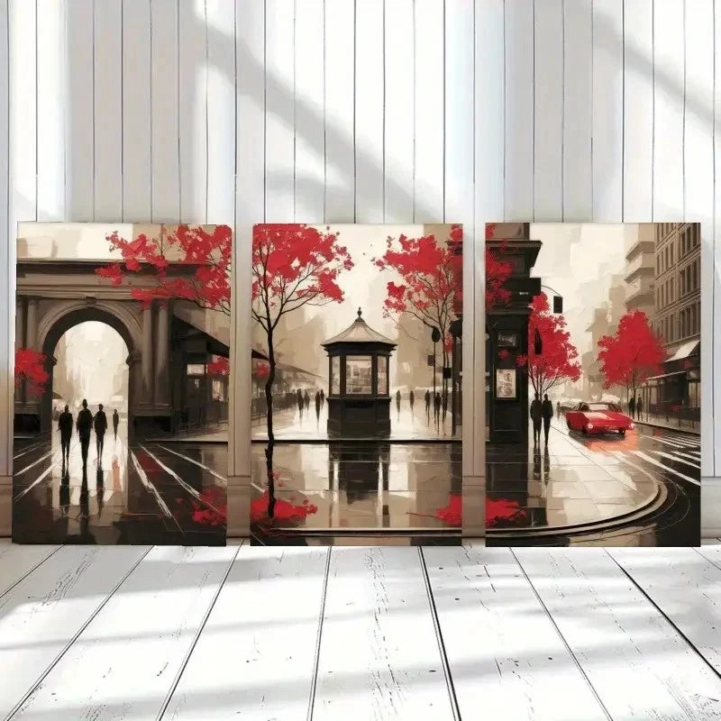 3pcs City Street Vintage Style  Wall Art Set Canvas Framed 50x70cm - High Quality Print 100% Australian Made Wall Canvas Ready to Hang - Bella Home Decor