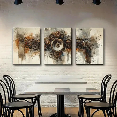 3pcs Rusty Gears and Watercolor Drips Perfect Wall Art Canvas Unframed - High Quality Print 100% Australian Made Wall Canvas