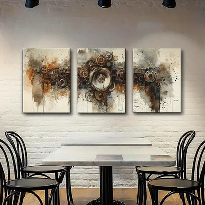 3pcs Rusty Gears and Watercolor Drips Perfect Wall Art Canvas Unframed - High Quality Print 100% Australian Made Wall Canvas