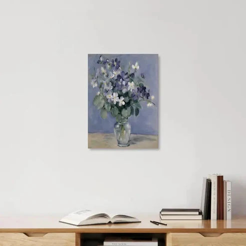 Beautiful intage Blue Violet Floral Painting 60x90cm Metal Print Ready to Hang