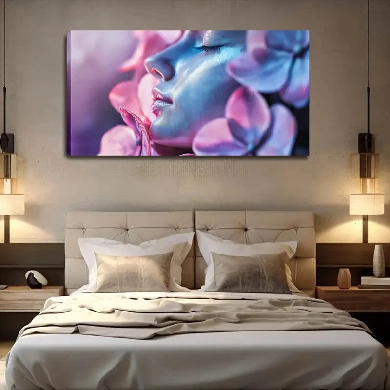 Elegant Woman with Pink Flowers Wall Art Canvas Office Home Room Framed 120x60cm - Bella Home Decor