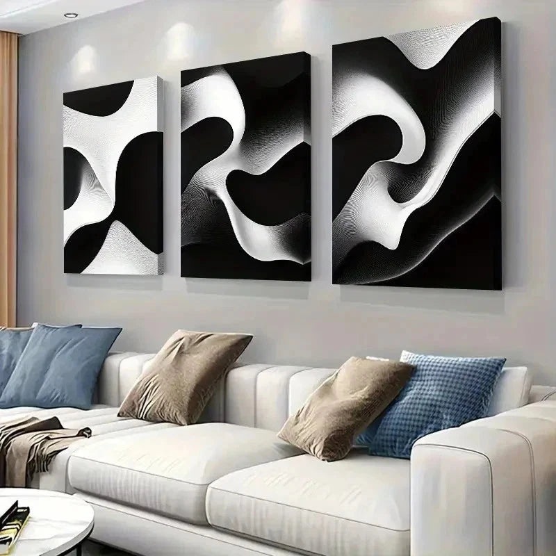 3pcs Modern Black and White Abstract Wall Art Set Canvas Framed 60x90cm - High Quality Print 100% Australian Made Wall Canvas Ready to Hang