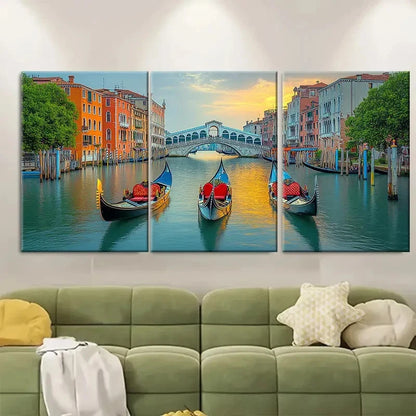 3pcs Gondola Boat And Bridge Rialto Perfect Wall Art Set Canvas Framed 40x60cm - High Quality Print 100% Australian Made Wall Canvas Ready to Hang - Bella Home Decor