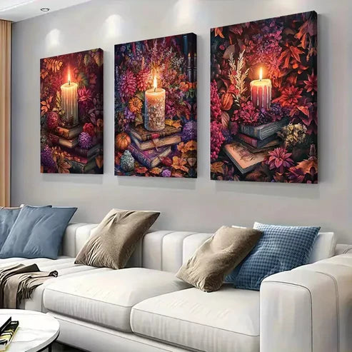 3 PCS Vibrant Blossoming Flowers Autumn-Themed Wall Art Set Canvas Unframed - High Quality Print 100% Australian Made Wall Canvas - Bella Home Decor