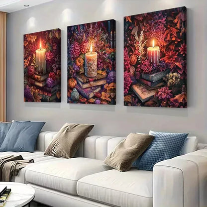 3 PCS Vibrant Blossoming Flowers Autumn-Themed Wall Art Set Canvas Unframed - High Quality Print 100% Australian Made Wall Canvas - Bella Home Decor