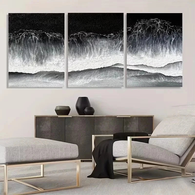 3pcs Sea Wave Painting in Neutral Tones  Wall Art Set Canvas Framed 40x60cm - High Quality Print 100% Australian Made Wall Canvas Ready to Hang