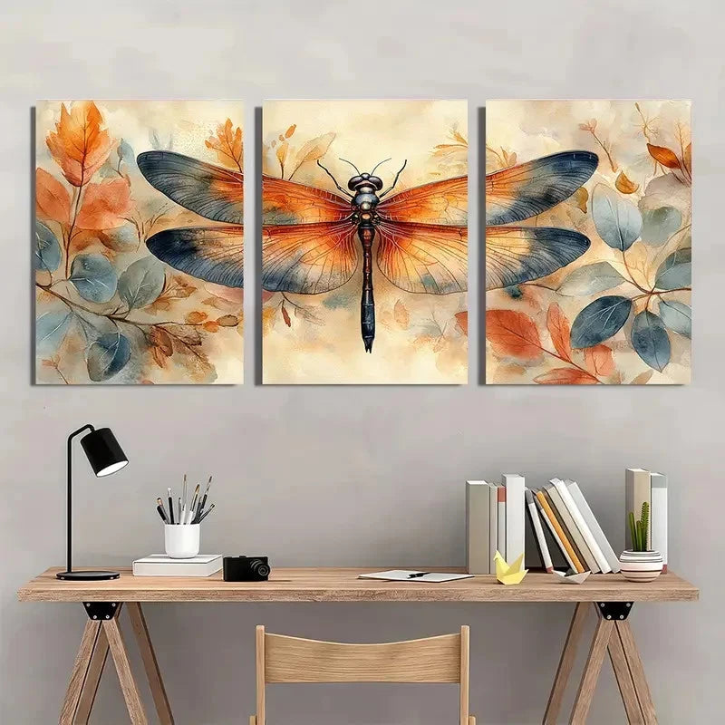 3pcs Vibrant Orange, Blue, and Green DF Wall Art Set Canvas Framed 60x90cm - High Quality Print 100% Australian Made Wall Canvas Ready to Hang - Bella Home Decor