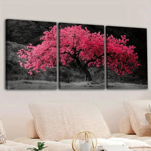3pcs Abstract Red Tree Art Black & Gray Tropical Wall Art Set Canvas Unframed - High Quality Print 100% Australian Made Wall Canvas