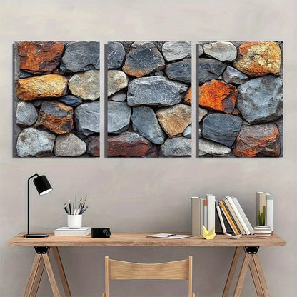 3pcs Rustic Stone Texture Earthy Metal Print Ready to Hang Art