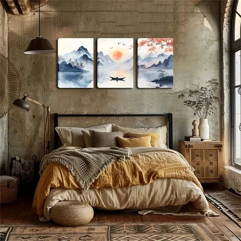 3pcs Scenic Landscape In Sunset Perfect Wall Art Set Canvas Framed 50x70cm - High Quality Print 100% Australian Made Wall Canvas Ready to Hang - Bella Home Decor