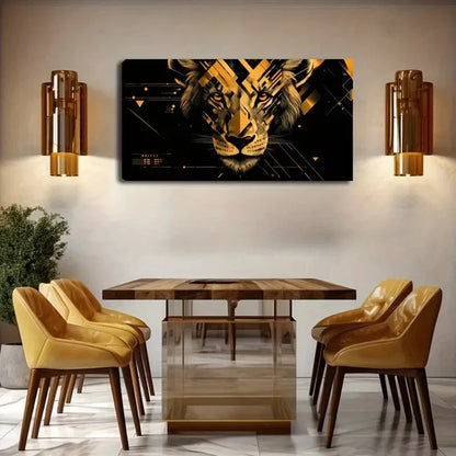 Abstract Lion Head Geometric Wall Art Canvas Office Home Room Framed 120x60cm