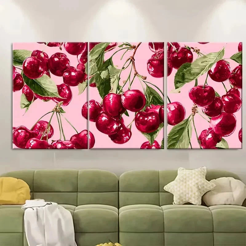 3pcs Disco Ball Cherry Print Wall Art Set Canvas Framed 60x90cm - High Quality Print 100% Australian Made Wall Canvas Ready to Hang
