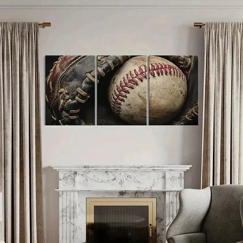 3pcs Vintage Baseball Glove and BallWall Art Set Canvas Unframed - High Quality Print 100% Australian Made Wall Canvas