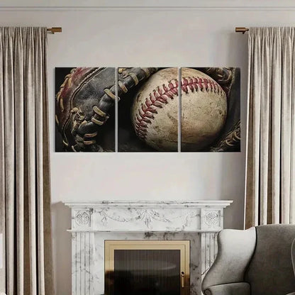 3pcs Vintage Baseball Glove and BallWall Art Set Canvas Unframed - High Quality Print 100% Australian Made Wall Canvas