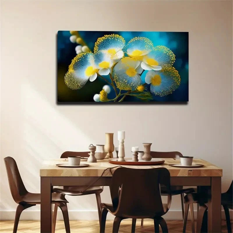 Vibrant Yellow-Flowered Modern Wall Art Canvas Office Home Room Framed 120x60cm