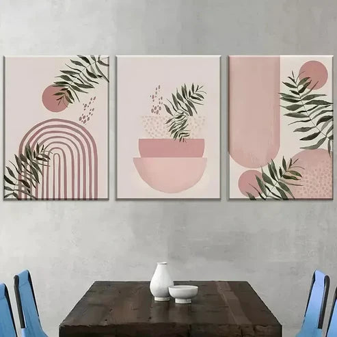 3pcs Geometric Line Art Featuring Natural Art Set Canvas Unframed - High Quality Print 100% Australian Made Wall Canvas - Bella Home Decor