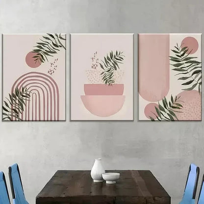 3pcs Geometric Line Art Featuring Natural Art Set Canvas Unframed - High Quality Print 100% Australian Made Wall Canvas - Bella Home Decor