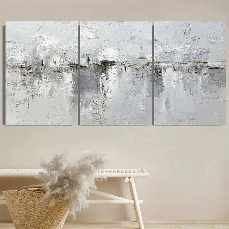 3pcs Gray Art d White And Silvery malist Wall Art Set Canvas Framed 50x70cm - High Quality Print 100% Australian Made Wall Canvas Ready to Hang