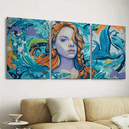 3pcs Mermaid Graffiti Interior Living Room Art Wall Art Set Canvas Framed 40x60cm - High Quality Print 100% Australian Made Wall Canvas Ready to Hang