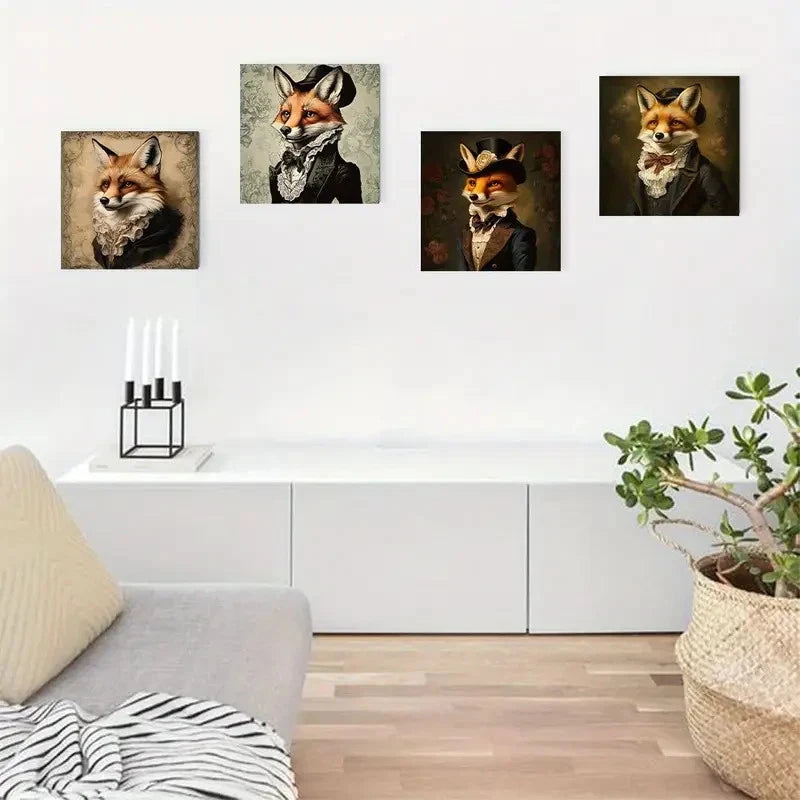 4pcs Hang Fox Art Modern Gothic Style Wall Art Canvas Framed