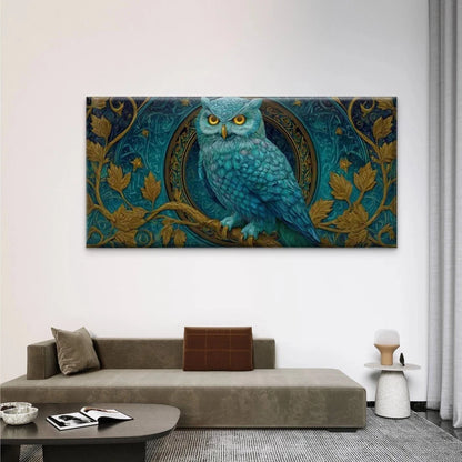 Ornate Owl Painting Wall Art Canvas Office Home Room Framed 120x60cm