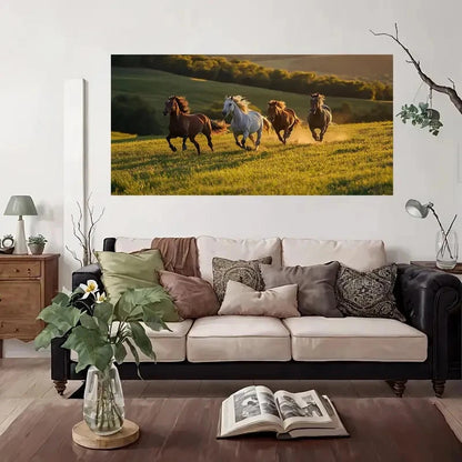 Golden Sunset Field Wall Art Canvas Office Home Room Framed 120x60cm
