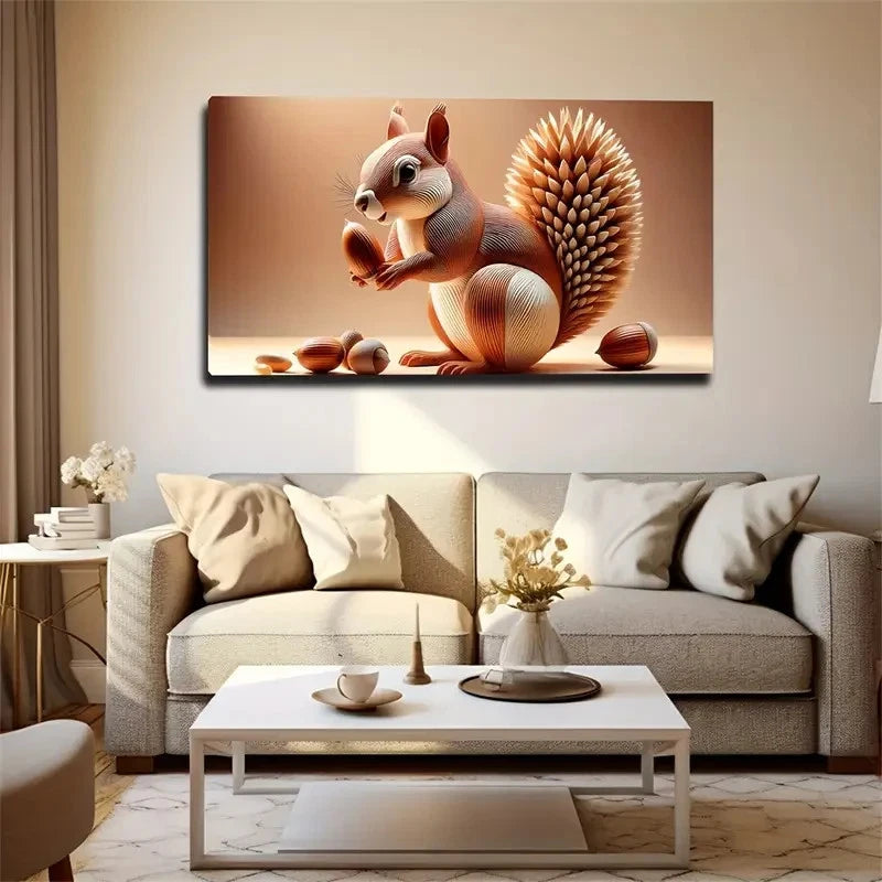 Abstract Squirrel & Nuts Wall Art Canvas Office Home Room Framed 120x60cm