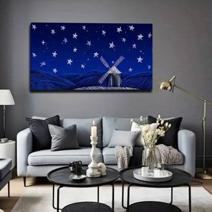 Tranquil Windmill Landscape Wall Art Canvas Office Home Room Framed 120x60cm
