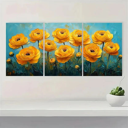 3pcs Yellow Ranunculus Painting Flowers YR  Wall Art Set Canvas Unframed - High Quality Print 100% Australian Made Wall Canvas
