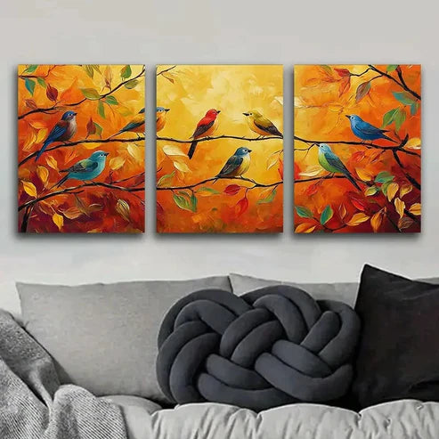 3pcs Birds on Branches & Leaves Design Perfect Wall Art Set Canvas Unframed - High Quality Print 100% Australian Made Wall Canvas - Bella Home Decor