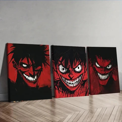 3pcs Red Faced Monster Fear Darkness Perfect Wall Art Set Canvas Unframed - High Quality Print 100% Australian Made Wall Canvas