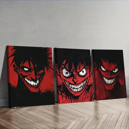 3pcs Red Faced Monster Fear Darkness Perfect Wall Art Set Canvas Unframed - High Quality Print 100% Australian Made Wall Canvas
