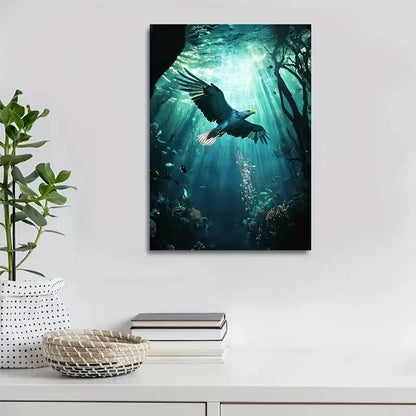 Majestic Eagle Underwater in Coral Reef Painting 40x60cm Metal Print Ready to Hang - Bella Home Decor