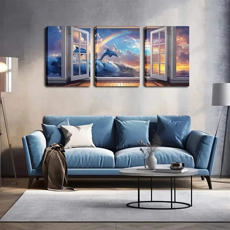 3pcs Vibrant Sunset Seascape Clouds Perfect Wall Art Set Canvas Framed 50x70cm - High Quality Print 100% Australian Made Wall Canvas Ready to Hang - Bella Home Decor
