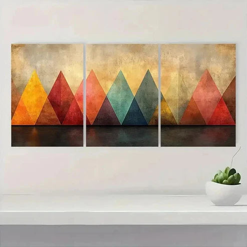 3pcs Vibrant Geometric Shapes in Warm Pastel H Wall Art Set Canvas Unframed - High Quality Print 100% Australian Made Wall Canvas - Bella Home Decor