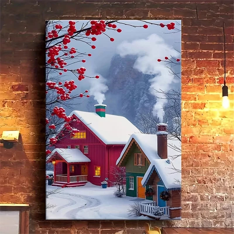 Snow-Covered House Landscape Metal Print Ready to Hang
