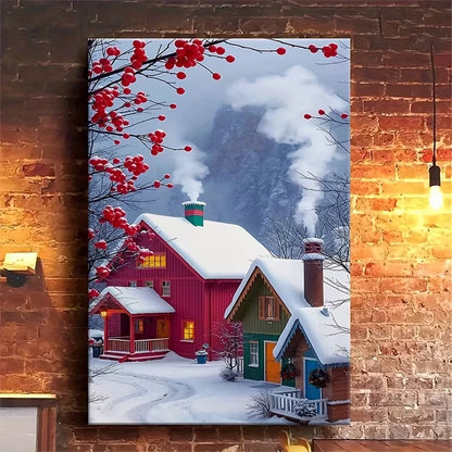 Snow-Covered House Landscape Metal Print Ready to Hang