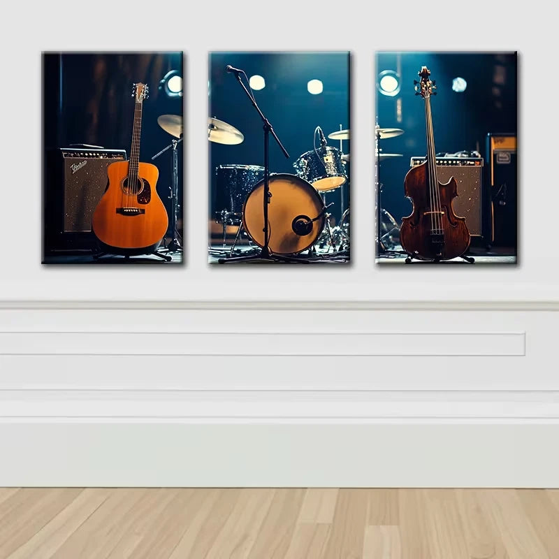 3pcs Band instrument Wall Art Set Canvas Framed 60x90cm - High Quality Print 100% Australian Made Wall Canvas Ready to Hang - Bella Home Decor