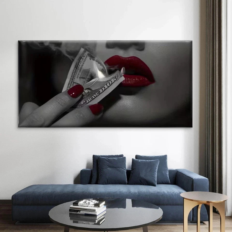 Close-Up Images of Lips Wall Art Canvas Office Home Room Framed 120x60cm