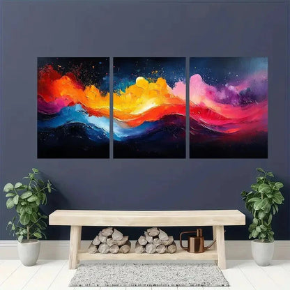 3pcs Vibrant Abstract Swirls Orange Blue Yellow Metal Print Ready to Hang Art - Bella Home Decor