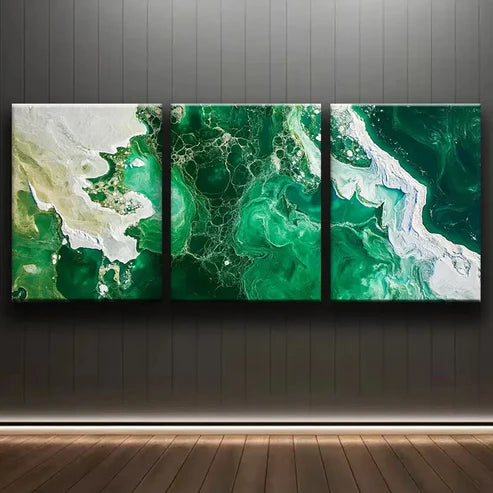 3pcs Abstract Green and White Design Perfect Wall Art Set Canvas Unframed - High Quality Print 100% Australian Made Wall Canvas - Bella Home Decor